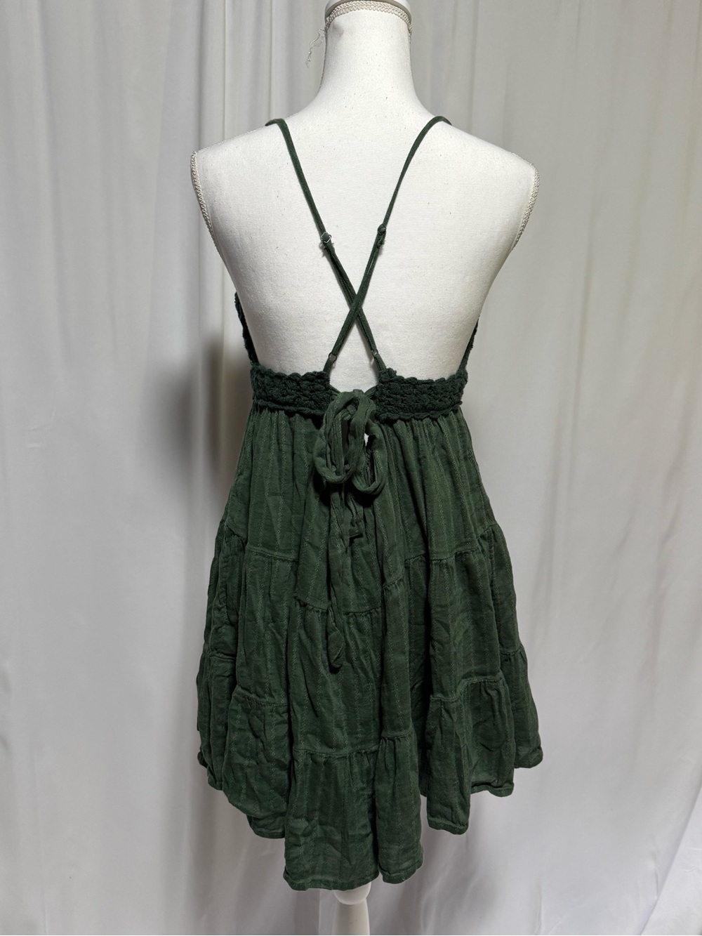 Aerie Green Crochet Tiered Mini Dress Size L Summer Beach - Picture 5 of 9